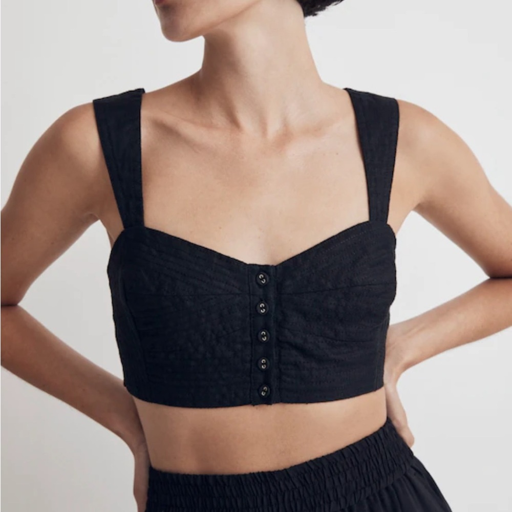 Madewell Black Linen Sweetheart Top